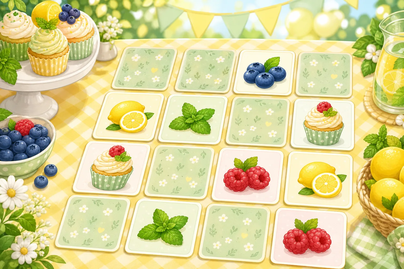 Menu Memory matching cards with catering treats